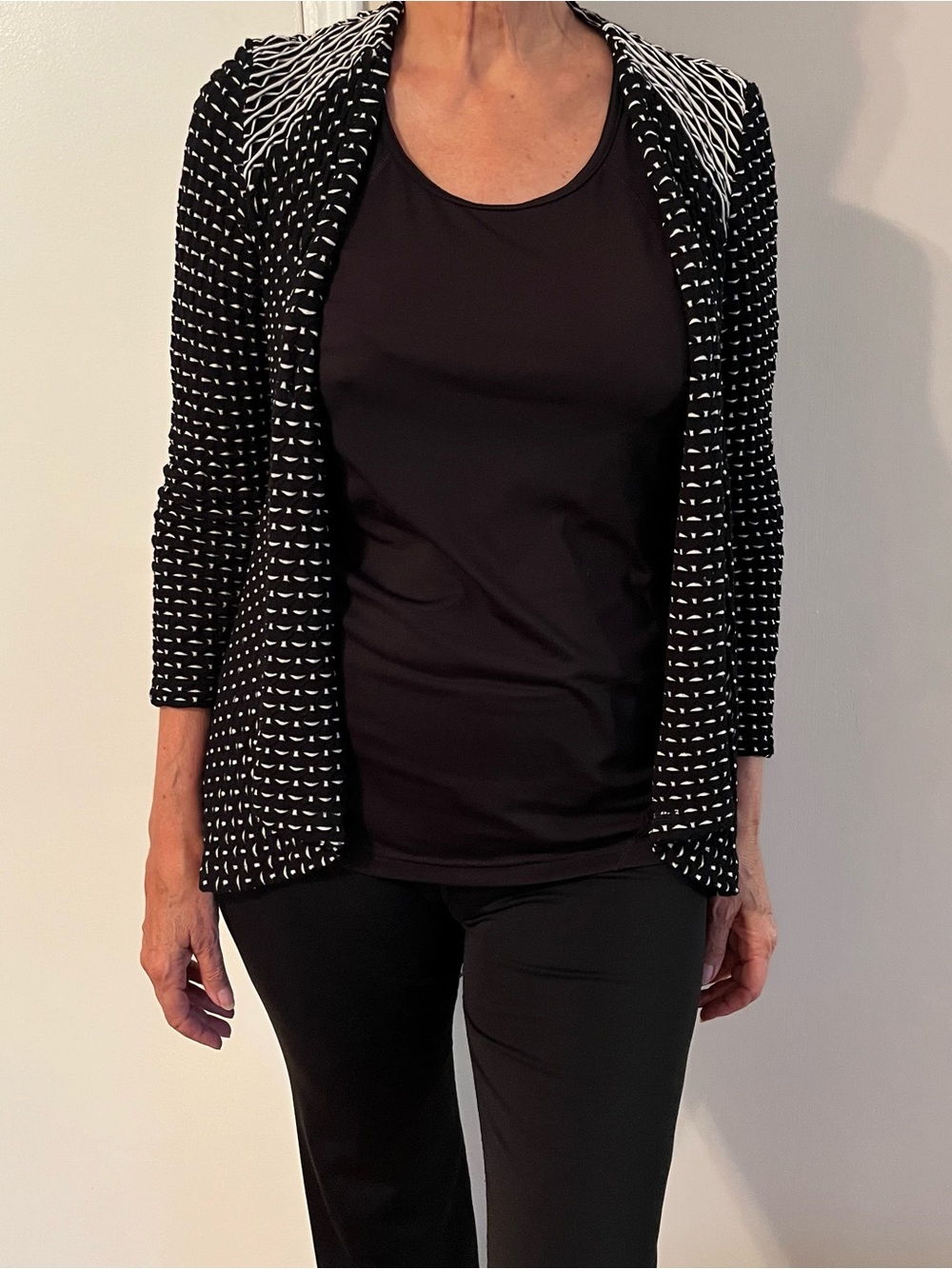 Black & White Patterned Open-Front Women's Blazer